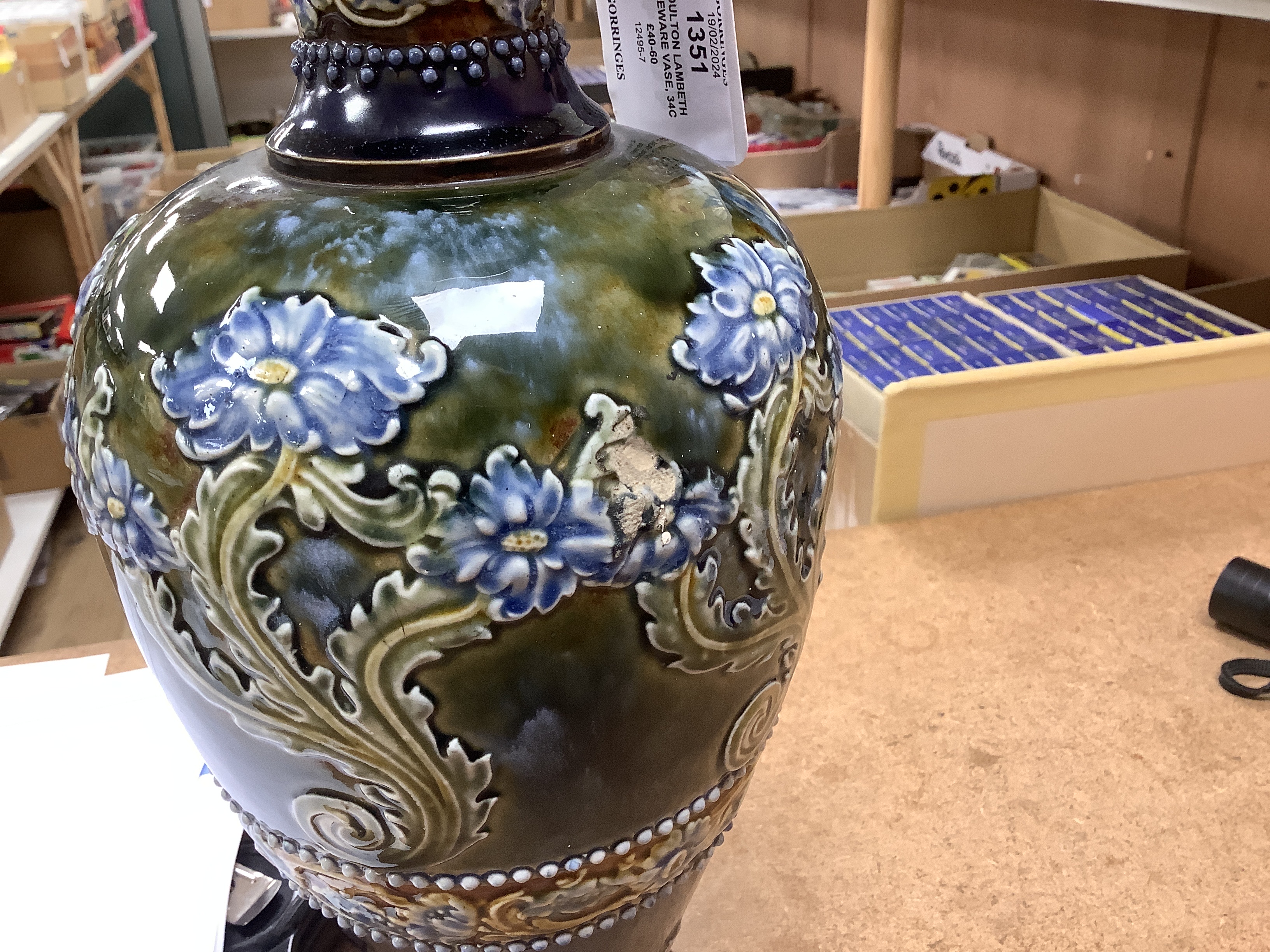 A Doulton Lambeth stoneware vase, 34cm